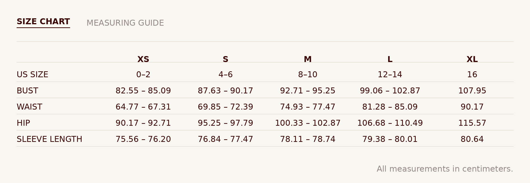 Size chart